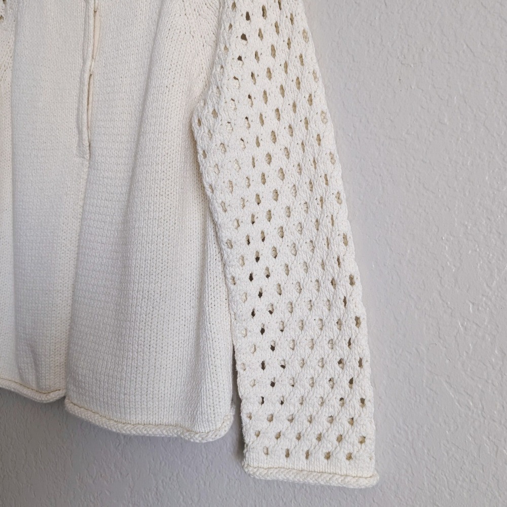 Sundance Cottage Romantic White Rolled Neck Crochet Sleeves Cardigan - Picture 4 of 7